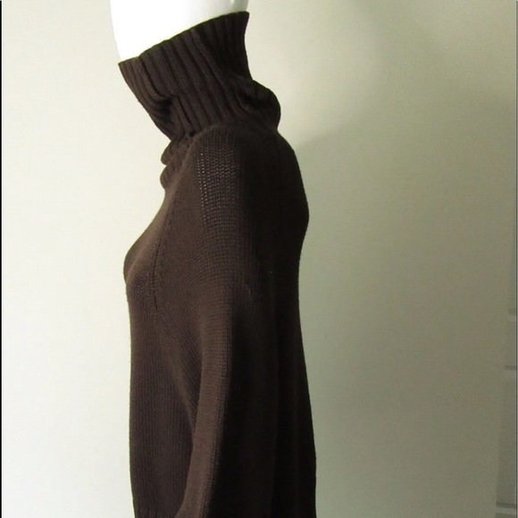 THEORY JULIET CHUNKY KNIT CHOCOLATE BROWN TURTLENECK PONCHO S EUC MINOR PILLING - Picture 5 of 8